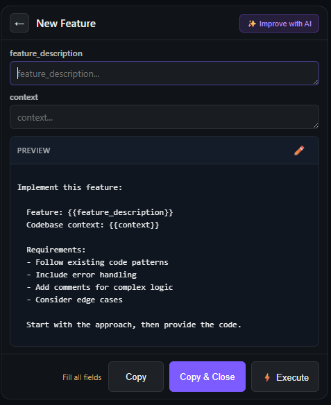 Fill variables and copy